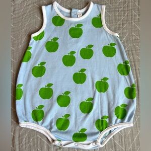 Blue Baby Romper with Green Apple Print